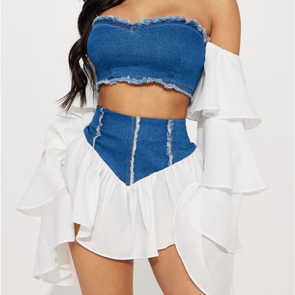 Tullia Ruffled Skort Set - Medium Wash